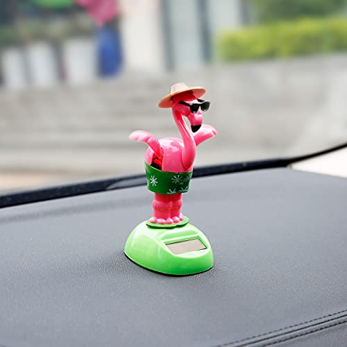 YGMONER Flapping Wings Flamingo Solar Powered Hawaii Style Shaking Ornaments Car Dashboard Dancer Bobble Head (Flamingo A) - color: Flamingo a