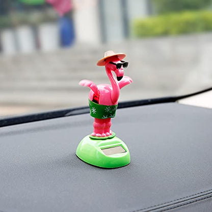 YGMONER Flapping Wings Flamingo Solar Powered Hawaii Style Shaking Ornaments Car Dashboard Dancer Bobble Head (Flamingo A) - color: Flamingo a