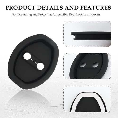 4PCS Door Latch Lock Cover,Silicone Door Latch Guard Car Decorations&Protects Door Latches,Universal Self-Adhesive Door Lock Latch Protector Car Accessories for Most Vehicles (Black) - color: Black