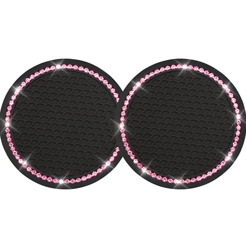 Yousheng 2PCS Bling Car Cup Coaster, Universal Holder Insert Rhinestone Anti Slip Silicone Accessories Suitable for Most Interior, Best Gift Women, Black and Pink - color: Black and Pink, size: 2 Count