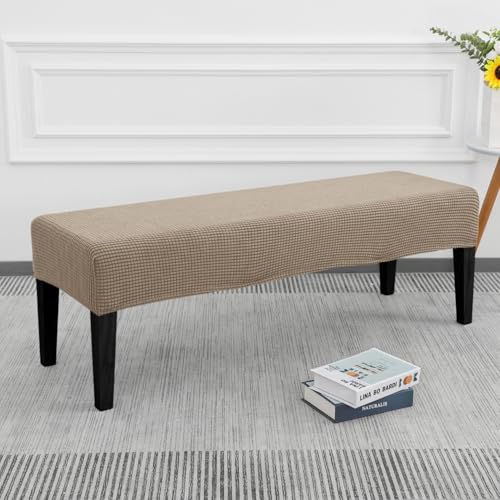SPRINGRICO Stretch Dining Bench Cover, Removable Bench Slipcover Washable Bench Seat Protector Rectangle Bench Cover for Dining Room, Living Room, Bedroom, Kitchen (S1-Khaki) - color: S1-khaki