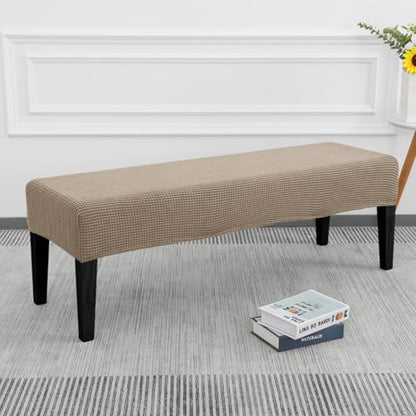 SPRINGRICO Stretch Dining Bench Cover, Removable Bench Slipcover Washable Bench Seat Protector Rectangle Bench Cover for Dining Room, Living Room, Bedroom, Kitchen (S1-Khaki) - color: S1-khaki