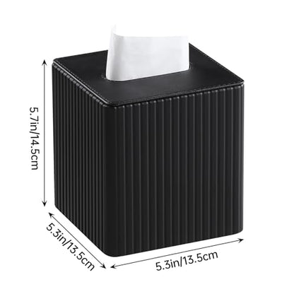 PU Leather Tissue Box Cover Square Tissue Box Holder with Magnetic Closure (Black Fluted) - color: Black Fluted