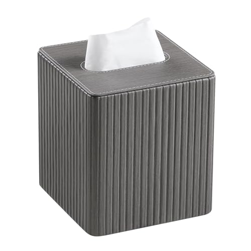 PU Leather Tissue Box Cover Square Tissue Box Holder with Magnetic Closure (Slate Grey Fluted) - color: Slate Grey Fluted