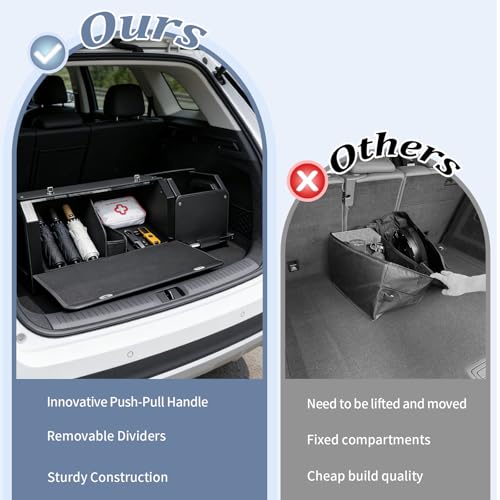 Car Trunk Organizer, Collapsible Leather Car Trunk Storage Organizer with Lid and Sturdy Handle Car Organizer and Storage for SUV, Truck, Sedan (Black, 41 x 11.4 x 12.2in) - size: 41" x 11.4" x 12.2"