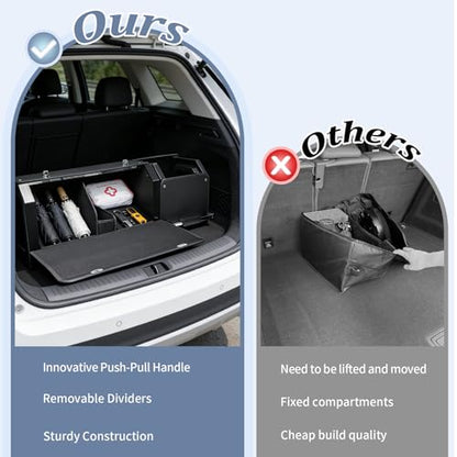 Car Trunk Organizer, Collapsible Leather Car Trunk Storage Organizer with Lid and Sturdy Handle Car Organizer and Storage for SUV, Truck, Sedan (Black, 41 x 11.4 x 12.2in) - size: 41" x 11.4" x 12.2"