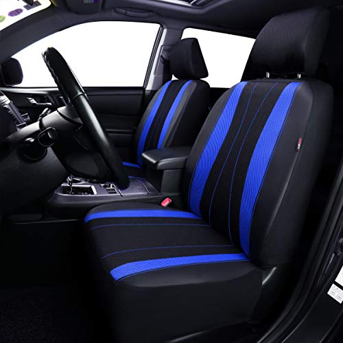 Flying Banner car seat Covers Full Set Faux Leather Air Mesh Breathable Man Lady Airbag Compatible Rear Bench Split 40/60 50/50 60/40 Truck Pick Up (Full Set - Low Back, Black Blue) - color: Black Blue