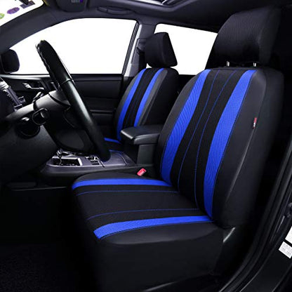 Flying Banner car seat Covers Full Set Faux Leather Air Mesh Breathable Man Lady Airbag Compatible Rear Bench Split 40/60 50/50 60/40 Truck Pick Up (Full Set - Low Back, Black Blue) - color: Black Blue
