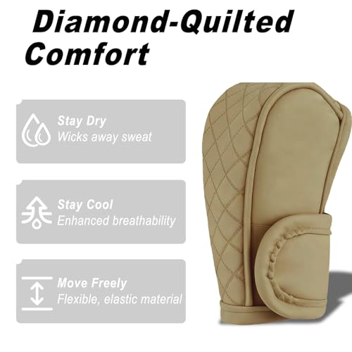 Car Gear Shift Cover, Leather Gear Shift Knob Cover, Diamond Quilted Design, Stick Shifter Knob Protector Anti-scratch Non-slip, for Truck Cars SUVs Auto Interior Accessories (Beige)