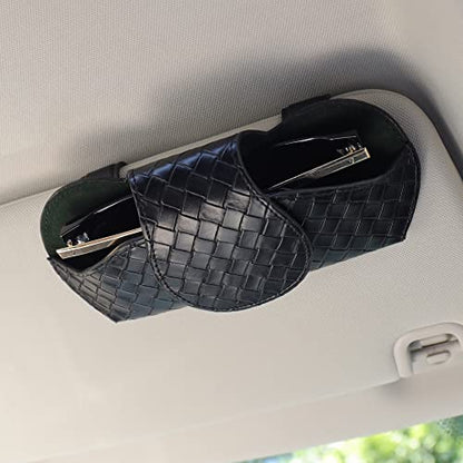 KINIVA Sunglasses Holder for Visor - Leather Glasses Case with Clips for All Car Models (Black) - color: 09 Black