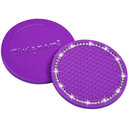 Bling Car Coasters, Wisdompro 2 Pack PVC Car Cup Holder Insert Coaster - Anti Slip Universal Vehicle Interior Accessories Crystal Glitter Cup Mats for Women and Men (2.75" Diameter, Purple) - color: Purple