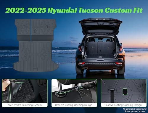 Cargo Trunk Mat with Backrest Mats for Hyundai Tucson 2022-2026,All Weather Protection TPE Heavy Duty Cargo Liner Tucson Accessories,Not for PHEV (Plug-in Hybrid Models) & Tucson N Line - size: Hyundai Tucson 2022-2026