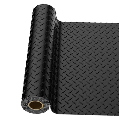 4x6 FT Garage Floor Mat, 2.8mm Thickened PVC Flooring Roll for Under Car, Golf Cart Parking Mat, Diamond Plate Black Motorcycle Mat for Warehouse, Basement, Gyms, Trailer（Included Tapes）