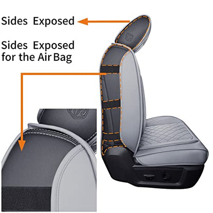 Aierxuan Dodge Ram Car Seat Covers Front Pair Waterproof Leather Custom Fit 2009-2026 1500/2500/3500 Crew Quad Regular Cab Truck Pickup Compatible with Airbag(2 PCS Front/Grey) - color: 2 PCS Front/Grey