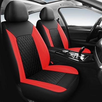 HChengkikz Car Seat Covers, Breathable and Waterproof Front Seat Covers, Luxury PU Universal Fit Automotive Airbag Compatible for Cars Sedans SUV and Truck (2 Pieces, Front Seat, Black + Red) - color: N1 Black Red, size: Front Seat