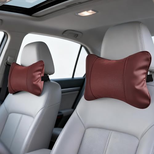 2 Pack Car Neck Pillow Soft Breathable Headrest Pillows for Driving Support, Universal Fit for Most Car Seats Decor Accessories（Maroon） - color: Maroon