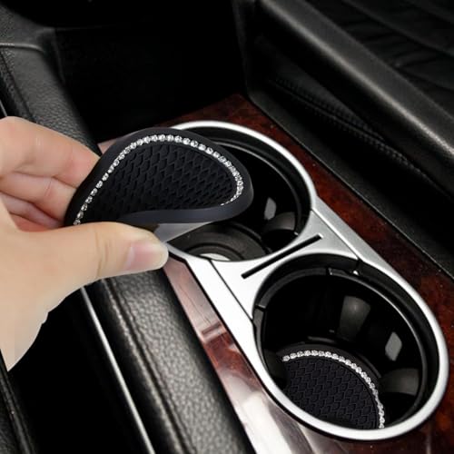 4 Pack Bling Car Cup Holder Insert Coasters Universal Bling Car Coaster with Rhinestone Crystal Car Cup Holder Coaster Auto Interior Accessories for Women 2.75 Inch Anti-Slip Car Cup Mat (Black)