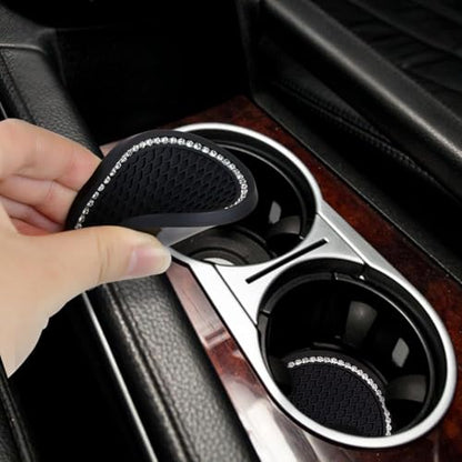 4 Pack Bling Car Cup Holder Insert Coasters Universal Bling Car Coaster with Rhinestone Crystal Car Cup Holder Coaster Auto Interior Accessories for Women 2.75 Inch Anti-Slip Car Cup Mat (Black)