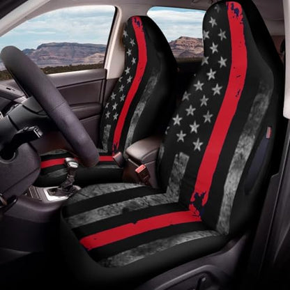 American Flag Printed Front Car Seat Cover Waterproof, Universal 2 Pcs Car Front Seat Cover for Truck SUV Vehicle Sedan, All Weather Auto Seat Cover Compatible with Airbag, Car Accessories - color: American Flag - Black and Red