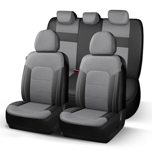 HChengkikz Car Seat Covers Full Set, Air Mesh and Faux Leather Seat Covers, Airbag Compatible Automotive Seat Covers, All Season Comfort Protection for Most Cars, Sedan, Truck, SUV (Black Gray) - color: N812 Black Gray, size: Full Set