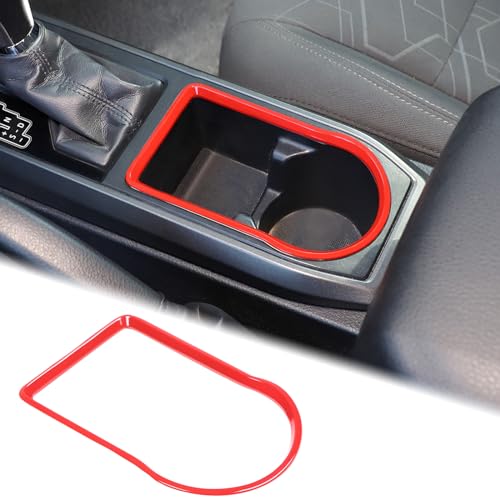Aunginsy Car Gear Shift Panel Cup Holder Trim Ring Compatible with Toyota Tacoma 2016-2023 Truck Center Console Gear Shifter Cup Holder Panel Decorative Frame Protection Cover ABS Interior Accessories - color: Red