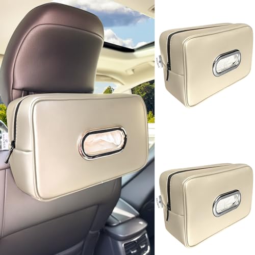 Noaman Upgraded 2 Pack Large Car Tissue Holder PU Leather Tissues Box Cover Backseat Rectangular Napkin Holder for Car Fits for 120 Standard Kleenex Tissues Box for Car Organization Accessories Beige - color: Beige 2 Pack