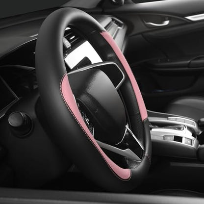 Car Steering Wheel Cover,Microfiber Leather Steering Wheel Cover Fit15.5-16 inch Large Size for F150 F250 F350 Ram Tacoma 4Runner Tundra Range Rover (Black&Pink) - color: Black&Pink, size: Large Size[15.5"-16"]