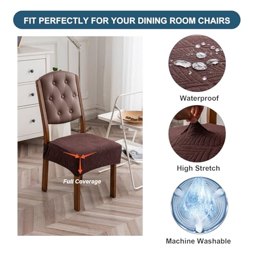 Removable and Washable Seat Covers for Dining Room Chairs Set of 2 - Waterproof Stretch Chair Seat Slipcovers, No Back Covers - color: Chocolate, size: 2PCS-Rear-gapped