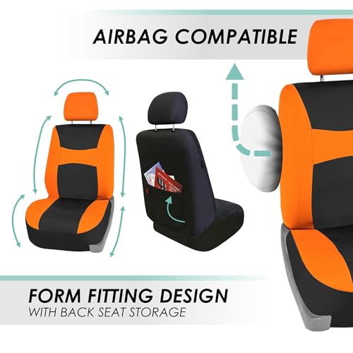FH Group Full Set Cloth Car Seat Covers , Universal Fit combo, Low Back Front Seat Covers, Airbag Compatible, Split Bench Rear Seat, Washable Seat Cover for SUV,Sedan,Van Orange - color: Orange