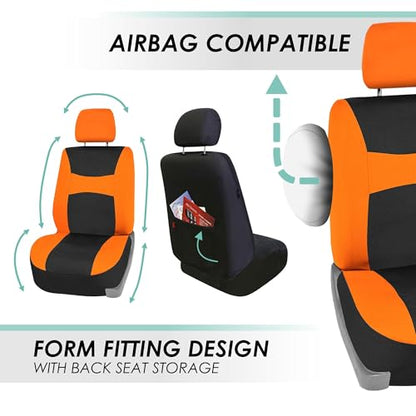 FH Group Full Set Cloth Car Seat Covers , Universal Fit combo, Low Back Front Seat Covers, Airbag Compatible, Split Bench Rear Seat, Washable Seat Cover for SUV,Sedan,Van Orange - color: Orange