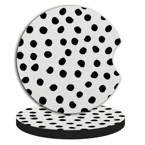 Car Coasters for Cup Holders,Cute Car Accessories for Women Interior,Cute Auto Accessories Gifts Cute Black Polka Dot,Pack of 2 2.75inch Drink Cup Car Holder Coasters with A Finger Notch - color: Cute Black Polka Dot