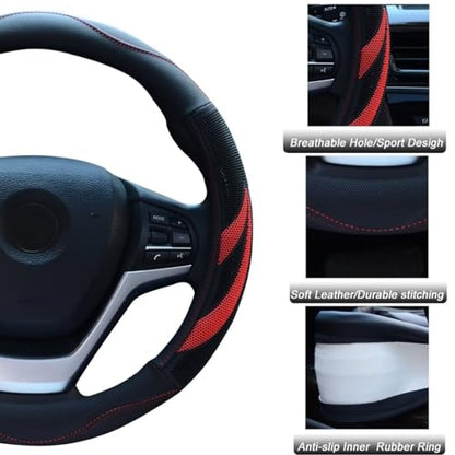 Alusbell Microfiber Leather Steering Wheel Cover Breathable Auto Car Steering Wheel Cover for Women and Men Universal 15 Inches Red - color: Red