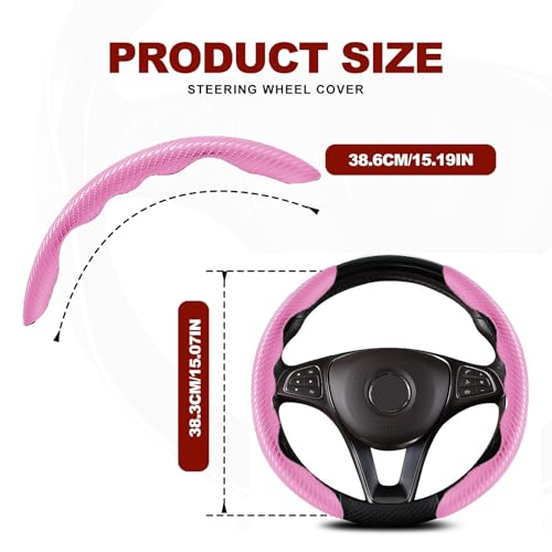 Universal Fit Carbon Fiber Steering Wheel Cover, Segmented Steering Wheel Protector, Carbon Fiber Anti-Skid Steering Wheel Cover Car Interior Accessories (2 Pcs Pink) - color: pink