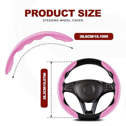 Universal Fit Carbon Fiber Steering Wheel Cover, Segmented Steering Wheel Protector, Carbon Fiber Anti-Skid Steering Wheel Cover Car Interior Accessories (2 Pcs Pink) - color: pink