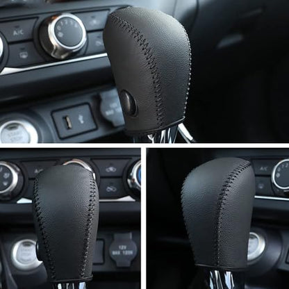 with Altima Logo Leather Gear Shift Knob Cover Protector Trim Automatic Transmission Interior Accessories for Nissan Altima 2013-2018(Not Fit 2.5SR/3.5)-Black Stitches