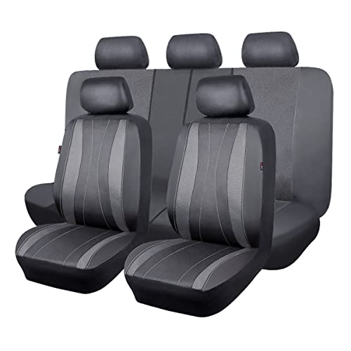 Flying Banner car seat Covers Full Set Faux Leather Air Mesh Breathable Man Lady Airbag Compatible Rear Bench Split 40/60 50/50 60/40 Truck Pick Up (Full Set - Low Back, Gray Gray) - color: Gray Gray