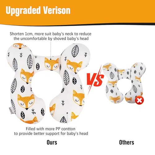 KAKIBLIN Baby Neck Pillow, Upgraded Baby Support Pillow for Head and Neck, Babies Head Pillow for Car Seat, Stroller, Pushchair,Travel(Yellow Fox) - color: Yellow Fox