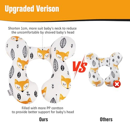 KAKIBLIN Baby Neck Pillow, Upgraded Baby Support Pillow for Head and Neck, Babies Head Pillow for Car Seat, Stroller, Pushchair,Travel(Yellow Fox) - color: Yellow Fox