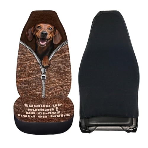 2 Pieces Car Front Seat Covers Dachshund Dog Print Auto Seat Protector for Cars Front Seats High Back Seats Cover for SUV, Universal Fits - color: Brown - Dachshund Dog