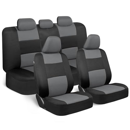 BDK PolyPro Car Seat Covers Full Set in Gray on Black, Front and Rear Split Bench Seat Covers for Cars, Easy to Install Car Seats Cover Set and Accessories for Auto Trucks Van SUV - Gray - color: Gray