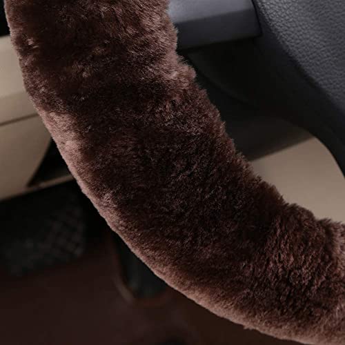 Fluffy Fur Wool Sheepskin car Steering Wheel Cover, Fuzzy Protector for Universal Steering Wheel 15inch, Anti-Slip,Comforting and Luxurious, Soft Texture (Mocha) - color: Mocha