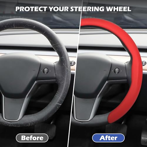 Nappa Leather Steering Wheel Cover,Universal Fit 15 Inch-Premium Non-Slip Breathable Comfort Grip for Cars Trucks SUVs,Anti-Slip Durable Interior Upgrade Red - color: Red