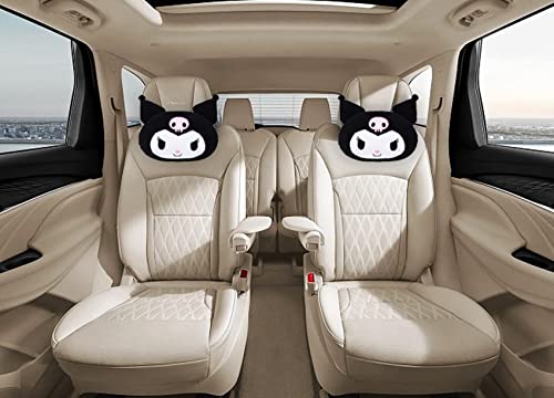 Roffatide Anime Kuromi Cartoon Car Neck Pillow 2 Pcs Plush Auto Head Neck Rest Cushion for Chairs, Recliners, Driving Seats Black (LYS10106) - color: C 2 Pc Car Neck Pillow