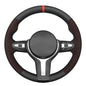 MEWANT Hand-Stitched Steering Wheel Cover for BMW (M Sport) F22 F23 F30 F34 F32 F33 F36 F10 F07 F12 F13 F06 F39 F25 F26 F15 F16, DIY Custom Fit Steering Wheel Wrap for BMW - color: 10:red mesh Athsuede&Black Real Leather