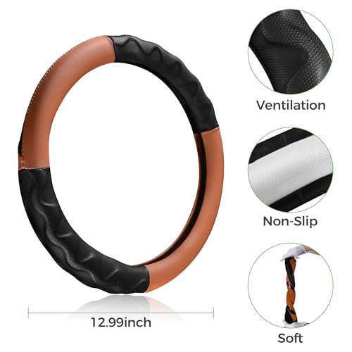 10L0L 13 Inch Golf Cart Steering Wheel Covers for EZGO TXT&RXV 1994-up, Upgraded Microfiber Anti-Slip Steering Wheel Cover with Pu Leather - color: Brown