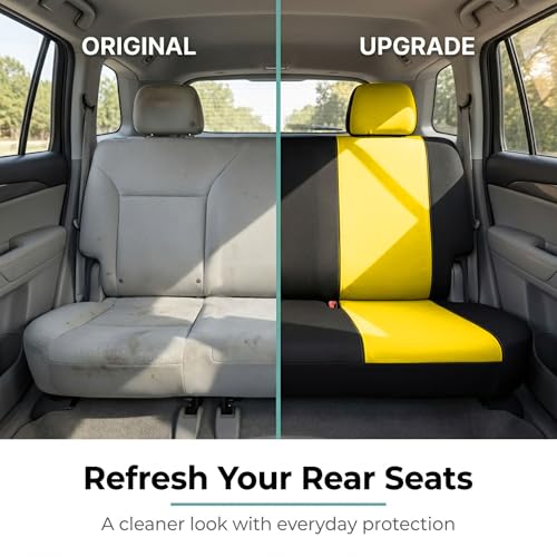 FH Group Universal Solid Bench Car Seat Cover fits Detachable Headrests– Universal Fit for Cars Trucks & SUVs (Yellow/Black) - color: Yellow