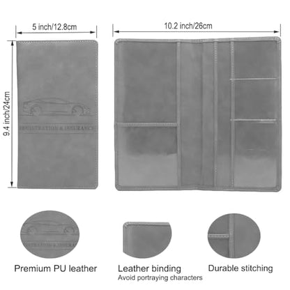 Leather Car Registration and Insurance Holder - Vehicle Glove Box Car Organizer,Auto Truck Comparment Accessories Case with Magnetic Closure for Driver License, Cards (Gray) - color: Gray