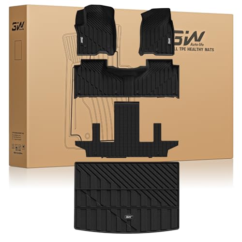 3W Floor Mats & Cargo Liner for 2021-2026 Chevy Suburban (Only 7 Seats (Not Fit 8/9 Seats) / Yukon XL (Not Fit Yukon) /Escalade ESV 7 Seat, TPE All Weather Custom Fit Full Set Car Liner,Bucket Seat - size: Chevy Suburban 2021-2025 Full Set