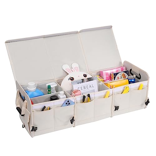AOKJOY Car Trunk Organizer with Lid Storage Collapsible Multi Compartment Adjustable Straps for SUV, Truck, Sedan(Beige) XL - color: Beige