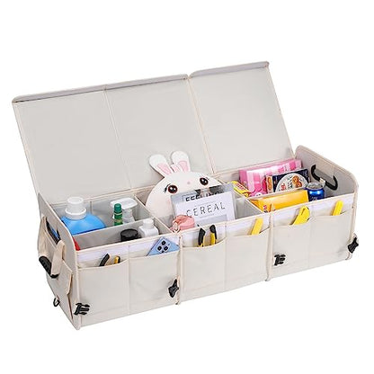 AOKJOY Car Trunk Organizer with Lid Storage Collapsible Multi Compartment Adjustable Straps for SUV, Truck, Sedan(Beige) XL - color: Beige